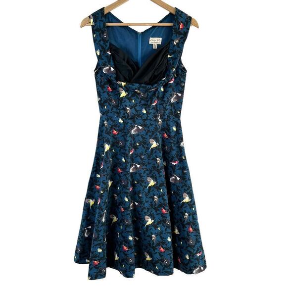 Lindy Bob Ophelia Blue Bird Print Fit & Flare Dress Retro 50s Pinup, Size XS - Picture 1 of 13